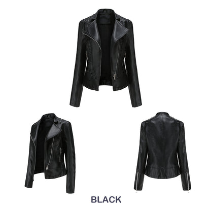 Chic Beaded Leather Motorcycle Jacket