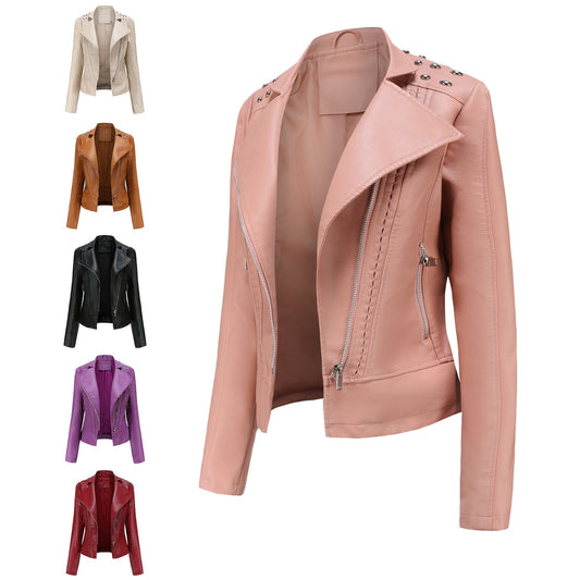 Chic Beaded Leather Motorcycle Jacket